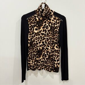 Philosophy Leopard Print Long Sleeve Turtleneck Top with Zipper Trim Small
